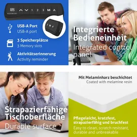 eSmart Germany ETX-121GW 100x60cm Weiß Ergonomischer Steh-Sitz-Schreibtisch auf Rollen Stufenlos elektrisch höhenverstellbar 78,5-128,5cm 3X Memory Aktivitätserinnerung Soft-Start/Stopp