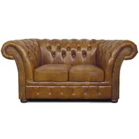 Casa Padrino Chesterfield-Sofa Chesterfield Echtleder 2er Sofa Braun 170 x 90 x H. 80 cm - Luxus Wohnzimmermöbel