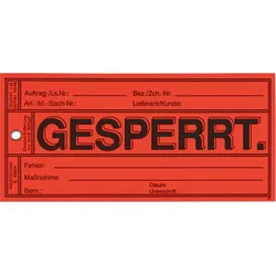 Papieranhänger: Gesperrt - Karton = 500 Stk - 150x70 mm