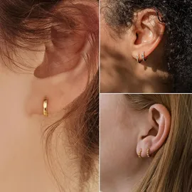 luxuskollektion 3 Paar Damen Creolen Set 925 Silber Gold Ohrringe 14K