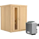 Woodfeeling Karibu Sauna-Set Norna inkl. Ofen 9 kW mit integr. Steuerung, Energiespartür