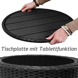 CASARIA® Polyrattan Sonneninsel Gartenliege Sitzgruppe Ø 185 cm schwarz
