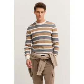 Bugatti Rundhalspullover Regular Fit gestreift aus Kaschmir-Mix beige|braun 3XL