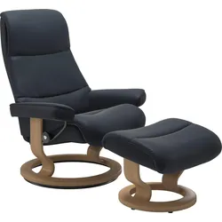 Relaxsessel STRESSLESS "View", blau (shadow blau paloma), B:78cm H:105cm T:78cm, Leder BATICK: BATICK ist ein leicht korrigiertes, durchgefärbtes und genarbtes Möbelleder, bei dem die meisten Unebenheiten und Spuren in der Regel entfernt wurden., Leder PALOMA: PALOMA ist ein durchgefärbtes Semianilin-Möbelleder mit natürlicher Narbung., ROHLEDER Stoff Q2 FARON: Ein fester zuverlässiger Bouclu00e9 mit einem strukturierten Aussehen und einer komfortablen Oberfläche (100% Polyester im Flor, Grundgewebe: 50% Polyester, 50% Polyacryl), Struktur fein JASMINE (90% Polyester, 10% Baumwolle), Sessel, mit Classic Base, Größe S,Gestell Eiche