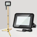 Yakimz Baustrahler LED mit stativ, 30W Fluter Flutlicht IP66 Wasserdicht 6000K Kaltweiß Scheinwerfer 2550LM Außenstrahler Baustrahler für Baustelle Garage (kein Stecker)