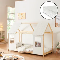 Halboffenes Kinderbett Tostedt mit Matratze 90x200 cm Holz/Weiß