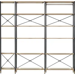 Mehrzweckregal HOME AFFAIRE, beige (natur, schwarz), B:210cm H:210cm T:30cm, Metall, MDF, Regale, MDF mit Akazie-Dekor
