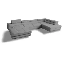 Goldstoff Ecksofa VENUS U-Form Ecksofa mit Schlaffunktion und Bettkasten grau