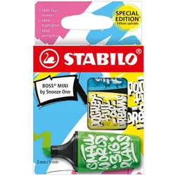 Textmarker - STABILO BOSS MINI by Snooze One - 3er Pack - grün, gelb, blau