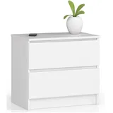 akord furniture factory Akord Nachtschrank, Weiß, mit 2 Schubladen, Rechteckig,Rechteckig, 60x55x40 cm, Schlafzimmer, Nachttische
