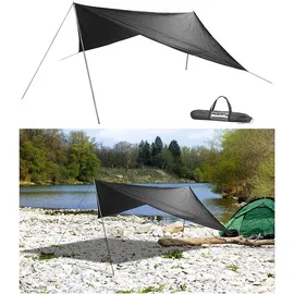 Semptec NEU Outdoor Sonnensegel Tarp 3x3m für Camping Survival Bushcrafting Strand | schwarz | 3m X 3 m, mit Zubehör