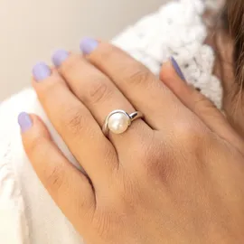 ZEEme Silber 925 rhodiniert mit einer weißen Perle 9,5-10mm