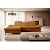 Goldstoff Ecksofa mit Schlaffunktion und Bettkasten - L-Form Sofa Beige/Grau, 1 Teile, Modernes Schlafsofa mit Sofakissen - Premium Couch Cord & L-Form