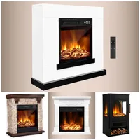 AMBINESS Elektrokamin 2 Heizstufen, 900W - 2000W, LED - 3D Flammeneffekt mit Farbwechsel, inkl. Fernbedienung Timer & Thermostat weiß