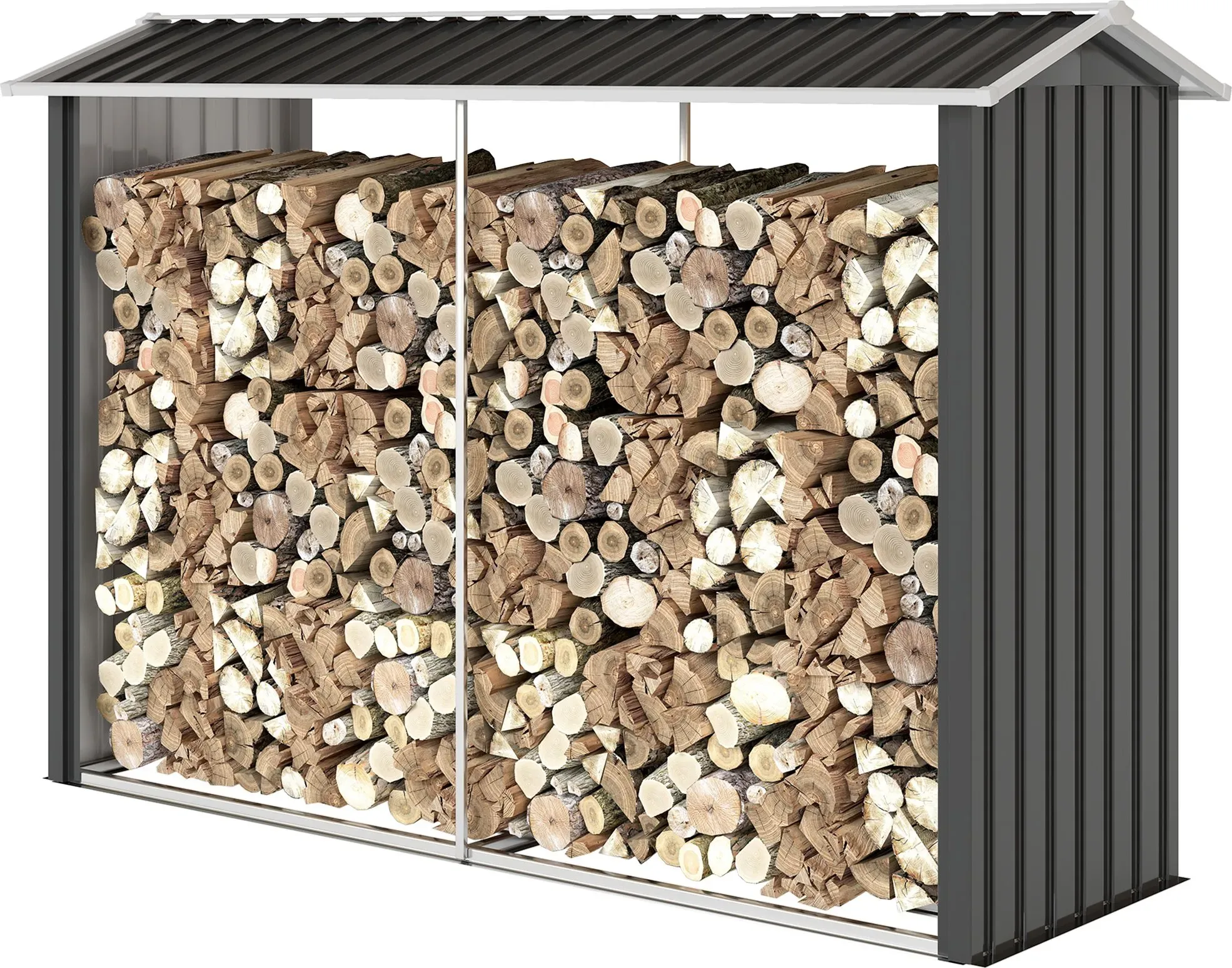 Outsunny Holzschuppen mit angehobener Basis und geneigtem Dach, feuerverzinkter Outdoor-Holzschuppen aus Stahl für Brennholz, 240x 86x160cm, Schwarz   Aosom