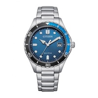 CITIZEN Eco Drive Marine AW1821-89L time-only Unisex Watch with Steel Blue Background