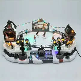 Wellhome - Weihnachtsdeko Eisbahn mit LED-Lichtern und Bewegung 21x22,5x39cm