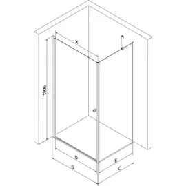Mexen Pretoria kippbare Duschabtrennung 80 x 80 cm, Transparent, Gold - 852-080-080-50-00