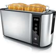 Arendo Toaster für 4 Scheiben Langschlitz 1500 W, Brötchenaufsatz, Wärmeisoliert, Display, Touch, Silber