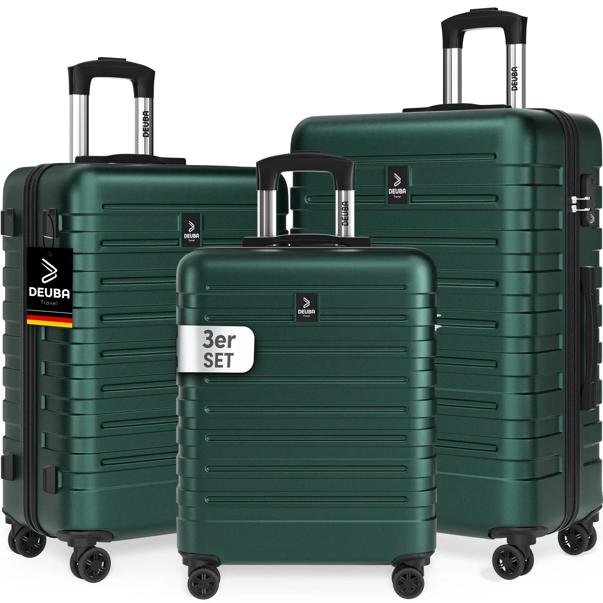 Hartschalenkoffer New York Set 3-tlg Grün Rollen 360o ABS