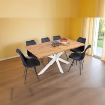 Sam Esstisch Baumkante Holz-Optik Wildeiche 160 x 85 Spider-Gestell weiß JOSY