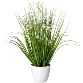 Creativ green Kunstgras CREATIV GREEN "Blüten-Gras-Mix", weiß, H:46cm Ø:15cm, Kunststoff, Kunstpflanzen, in weißer Kunststoffschale