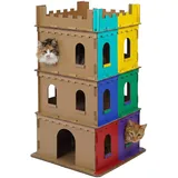 Relaxdays Katzenburg, 3 Etagen, Katzenschloss, Papphaus zum Bemalen, Stecksystem, HBT: 107,5x62x62 cm, Pappe, braun