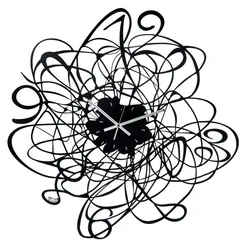 Große Doodle-Wanduhr Ø90 cm aus schwarzem Eisen mit Zahlen und gewebtem Rahmen. Modernes dekoratives Design. Weiße Zeiger. Hergestellt in Italien
