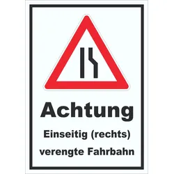 Schild Achtung Verengte Fahrbahn rechts A3 (297x420mm)
