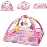 KIKKABOO Krabbeldecke 2 in 1, Greiflinge, 18 Spielbälle, Bällebad pink