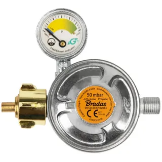 Bradas Gasdruckregler 50mbar, 1,5kg/h, mit Sicherheitsventil und Manometer, GZ 1/4" L RG A310IE-002-M