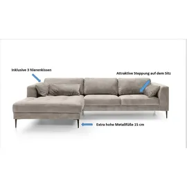 TRENDMANUFAKTUR Ecksofa »Luzi, wahlweise mit Schlaffunktion und Bettkasten bestellbar, L-Form«, Designsofa mit tollem Sitzkomfort, Metallfüße schwarz, Breite 280 cm