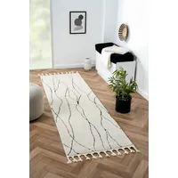 Myflair Hochflor-Läufer "Moroccan Handwrite", schwarz-weiß (weiß, schwarz), B:80cm H:24mm L:250cm, Polyester, Polypropylen (PP), MYFLAIR MÖBEL & ACCESSOIRES, Teppiche, Fransenteppich, modern, marokkanisches Design, flauschig weich, mit Fransen