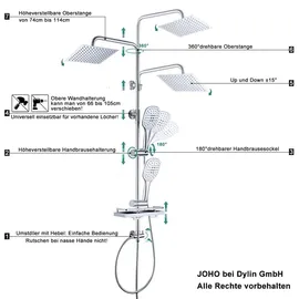 dylin gmbh Regen Dusche Rainshower Überkopfbrauseset Chrom 20x20cm
