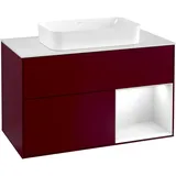 Villeroy & Boch Finion G25, 1000x603x501mm Bel. WT mit., G251GFHB 100cm, Abdeckplatte white matt, Emotion, Regal rechts Glossy white lacquer, Peony Matt