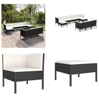 vidaXL 10 tlg. Garten Lounge Set mit Auflagen Poly Rattan Schwarz - Garten-Sofagarnitur - Garten-Sofagarnituren - Gartensofa-Set - Gartensofa-Sets - Schwarz