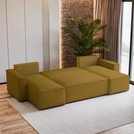masseno WOHNLANDSCHAFT PESANO M Gelb Velours-Stoff mit Schlaffunktion