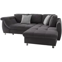 luma-home Ecksofa Schlafcouch L-Garnitur ausziehbar Ottomane rechts, Mikrofaser Anthrazit, & Dunkelgrau