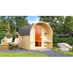 Karibu Fasshaus "lfe" SET naturbelassen mit Ofen 9 kW ext. Strg., Kabel, Dachfolie