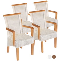 kreatives Wohnen Esszimmer Set mit Armlehnen 4 Stück Rattanstühle Stuhl weiß Perth ohne Sitzkissen, Holz, Extra breit