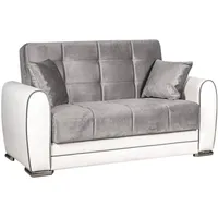 Schlafsofa Dlobuon, Eck-container-schlafsofa Aus Kunstleder Und Stoff, Wohnzimmersofa Mit Klick-klack-öffnung Und Umkehrbarer Halbinsel, 163x84h91 Cm, Weiß Und Grau - Dmora