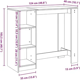 vidaXL Bartisch mit Regal 124 x 46 x 103,5 cm Schwarz