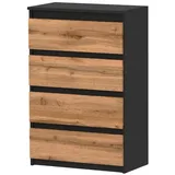 Andere Kommode Mit Schubladen, Schwarze Wotan-eiche, 60 Cm, Kapazität, Tv-schrank, 4 Schubladen, Loft