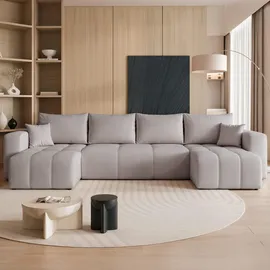 idohome Wohnlandschaft Velours 7-Sitzer Hellgrau