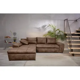 luma-home Vintage Ecksofa Schlafsofa Eckcouch L-Sofa mit Ottomane links, einzeln stellbar,L-Form, 266x186 cm, Wohnzimmer, Sofas / 18014 - 2 Jahre Gewährleistung - mind. 14 Tage Rückgaberecht - Braun