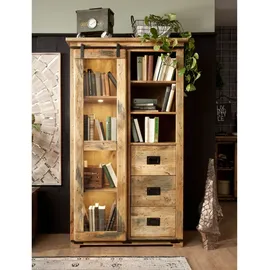 Massivmoebel24 Vitrine Mango 100x45x175 natur lackiert Railway #126