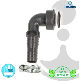 tecuro 90° Geräteanschlusstülle 1 Zoll ÜWM x Tülle 19-23 mm oder 3/4 Zoll AG, extra lang, für Spülensiphon, REZYKLAT