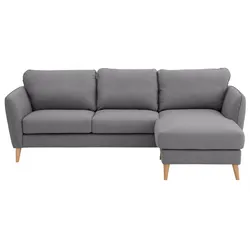 Ecksofa HOME AFFAIRE "MARSEILLE (242/152cm),L-Form, Rec. rechts/links", grau (hellgrau), B:242cm H:88cm T:152cm, 100% Polyester, Sofas, Massivholzbeine Eiche, Landhausstil, Wellenunterfederung