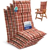Beautissu 4er Set Gartenstuhlauflagen Hochlehner Auflagen 120x50 cm – 7cm Polster Sitzauflagen Gartenmöbel Made in EU – UV-Lichtecht Sitzpolster Gartenstuhl Orange Rot Grün Kariert – HighLux HL