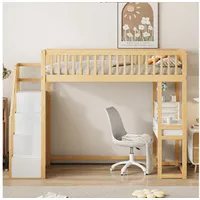 Odikalo Hochbett 90x200 Jugendbett Kinderbett mit Schreibtisch (90x200 Hochbett mit Multifunktionstisch, sicherer Aufbewahrungstreppe, Bettgestell aus massivem Kiefernholz für Kinder und Jugendliche)